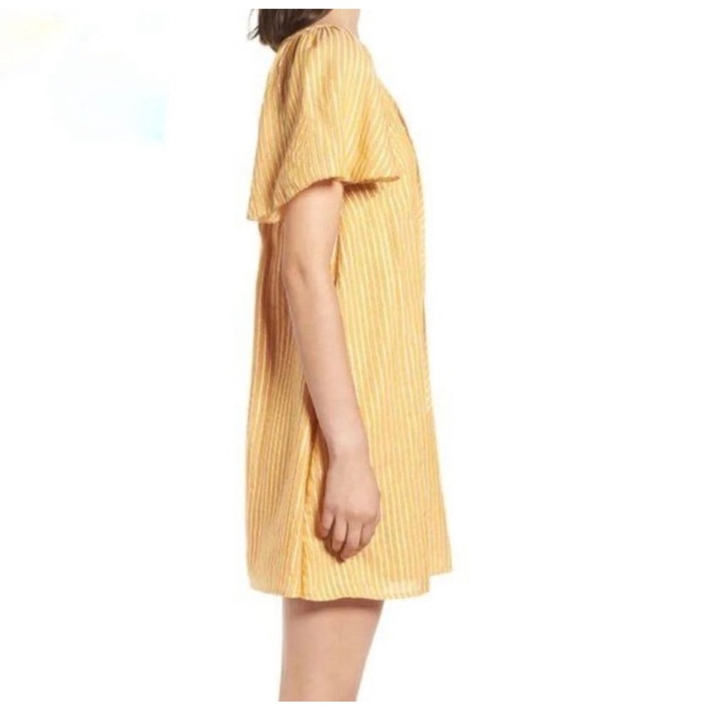 Hinge Yellow Striped Metallic Flutter Sleeve Mini Dress - Picture 3 of 11